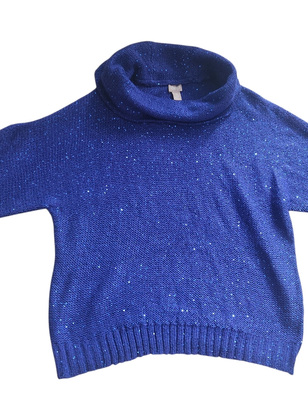 Chico's Royal Blue Sparkle Cowl Neck Sweater Sz 3 XL